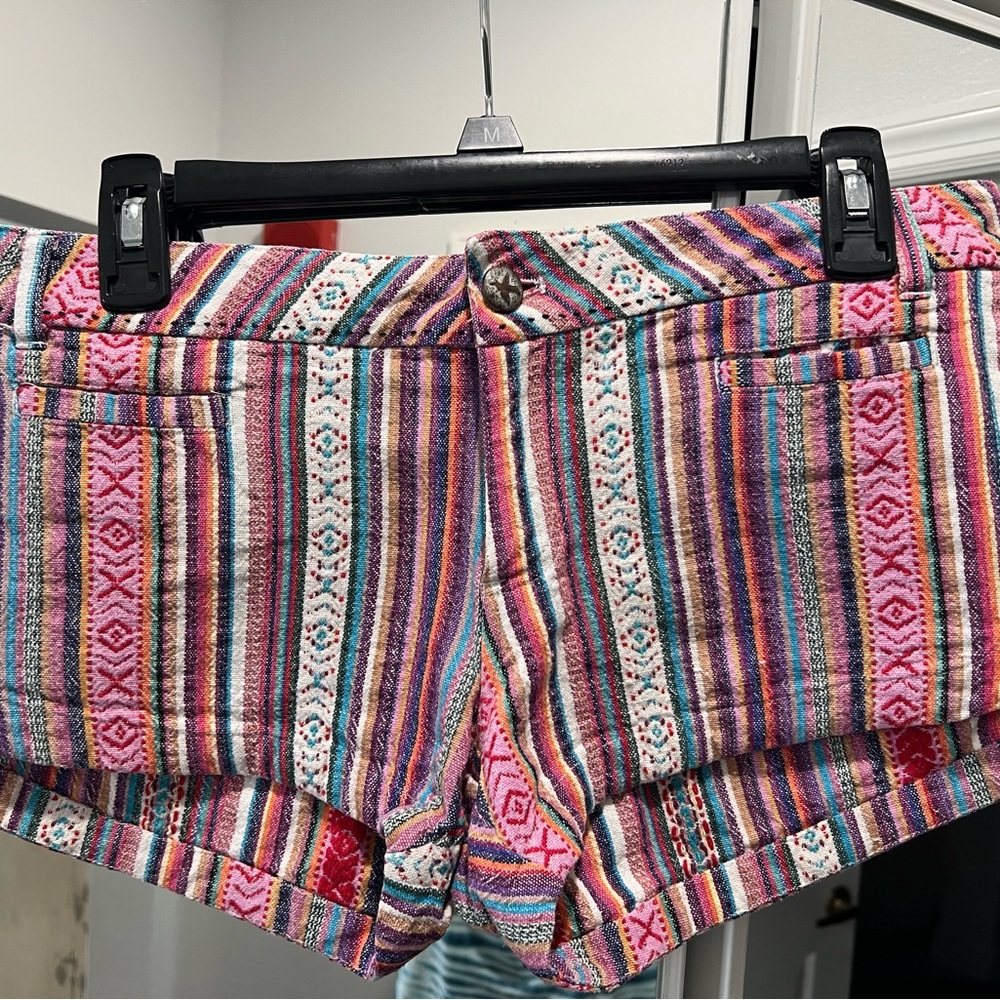 Others Follow Multicolor Striped Women’s Boho Woven Shorts - Pink, Teal & Purple